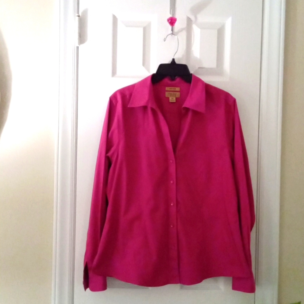 Gold Label Investments Petite Rose Pink, No Iron Long Sleeve Blouse